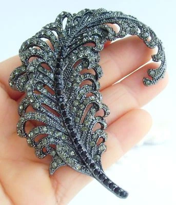 Elegante pingente broche de penas de cristal strass austríaco 3,35" 05065 - Imagem 1 de 2