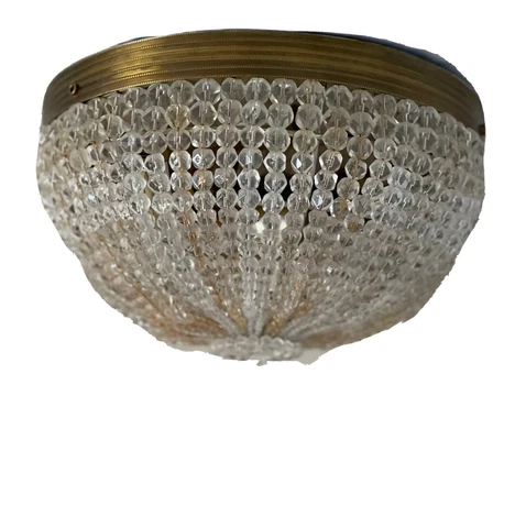 Antique Plafonnier French Crystal Beaded Basket Chandelier Flush Mount 10” A1 Cover