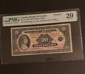 1935 Bank of Canada $20 FRENCH VERSION Banknote. PMG Graded. - Picture 1 of 2