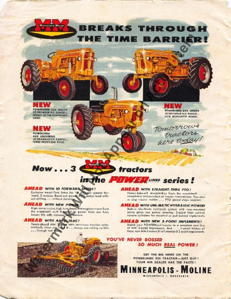 Minneapolis-Moline Tractor Sales Ad Brochure Vintage Photograph Print 8.5x11" - Image 1 of 1