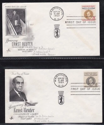 USA 1959 3 FIRST DAY COVERS ERNST REUTER 4c & 8c WITH CACHETS - Image 1 of 2