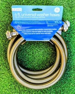 2-Pack GE 4ft Universal Stainless Steel Washer Universal Fit Hoses 2-Pack NIP - Picture 1 of 1
