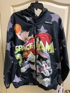 Members Only Space Jam schwarze Windjacke mit Kapuze Medium neu mit Etikett - Bild 1 von 7