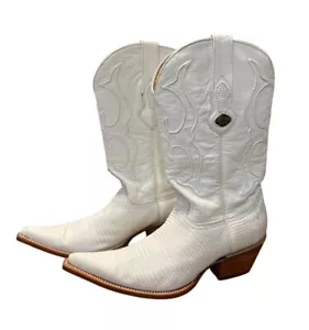 Los Altos Boots White Snakeskin Leather Cowboy Western Boot US 8.5M PLS READ - Picture 1 of 13