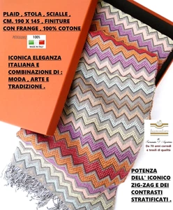 MISSONI stola plaid scialle cm. 145 x 190 con frange  tessuto a maglia di cotone - Imagen 1 de 12