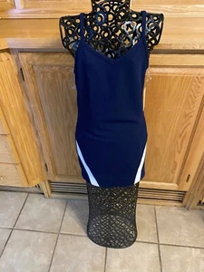 Vestido ajustado Sally Miller Couture azul marino combo tejido elástico texturizado talla LG 12 - Imagen 1 de 10