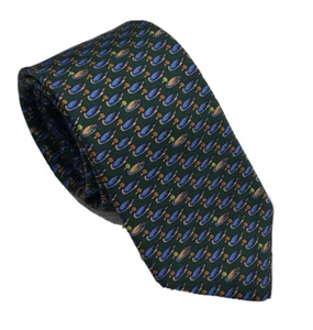 Corbata de cuello Cremieux verde con patos azules estampados 100% seda $59+ ¡NUEVA bonita! - Imagen 1 de 6