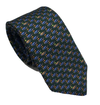 Corbata Cremieux verde con estampado de patos azules 100 % seda $59+ ¡NUEVA bonita! Foto 1 de 4