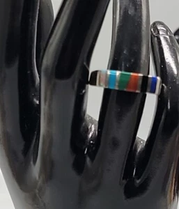 Aksel Holmsen Sterling Silver Multicolor Enamel Ring Norwegian Silversmith Sz 9 - Picture 1 of 12