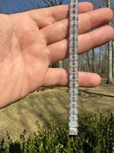 Men's 20Ct Emerald Cut Simulated Diamond Tennis Bracelet 14K White Gold Plated - Picture 1 of 8