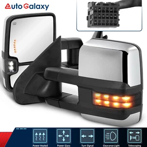 Set(2) Chrome Power Heated Tow Mirrors For 14-18 Chevy Silverado GMC Sierra 1500 - Picture 1 of 15