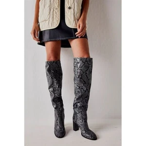 Free People Dakota Over the Knee Boots in Gray Snake Print Size 37.5 - Picture 1 of 5