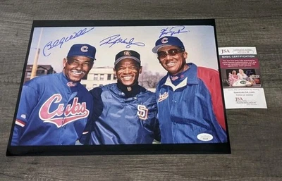 Rickey Henderson Padres Fergie Jenkins Billy Williams Cub Signed 11x14 Photo JSA - Image 1 of 4
