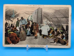 Indische Medizin Tanz Wisconsin Indianer Baraboo WI Lodge Szene Postkarte 1939 - Bild 1 von 2