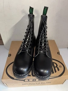 Solovair Hi Shine Black Leather 8 Eye Derby Platform Boots Size 10.5 New 2nd 369 - Picture 1 of 12