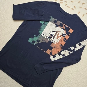 MTV Music Television Navy Blue Long Sleeve Graphic T-Shirt Mens - Picture 1 of 16