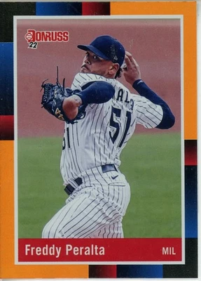 2022 Panini Donruss - #249 Freddy Peralta 1988 Retro Holo Orange Brewers - Image 1 of 2
