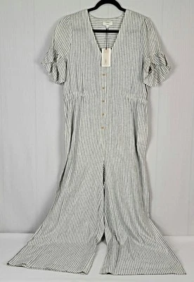 Mono para mujer A Loves A azul blanco tictac pierna ancha lino algodón grande $159 Foto 1 de 4