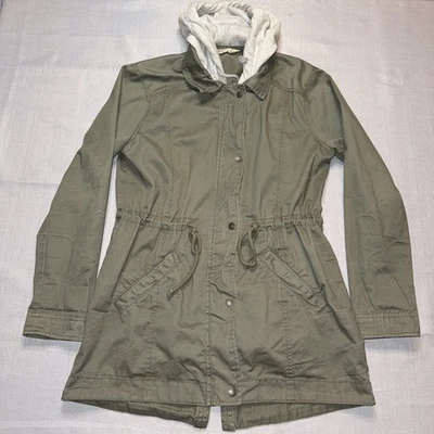 Jaqueta feminina Hollister estilo militar verde Parka zíper completo malha com capuz tamanho G - Imagem 1 de 4