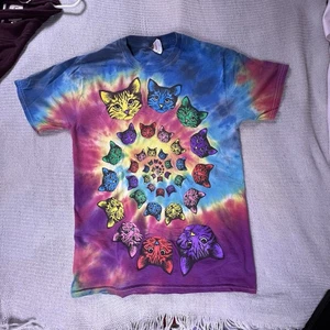 Vintage Shirt Herren S Batik Katzenköpfe psychedellisch Rundhals 90er lustig Regenbogen - Bild 1 von 8