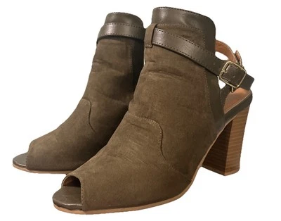 Charlotte Russe Mujer Tacón Alto Eslinga Espalda Punta Abierta Talla 8 Oliva Gamuza Tacón Bloque Foto 1 de 4