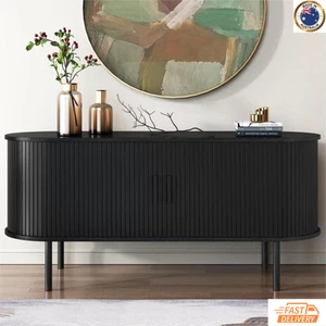 Ribbed Black Sideboard with Sliding Doors - Picture 1 of 9