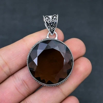 Colgante de plata de ley 925 con piedras preciosas de cuarzo ahumado hecho a mano joyería regalo para ella Foto 1 de 4