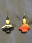 Vntg rare miniature Japanese pointed head handmade bobblheads set of 2.