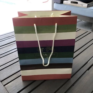 Vintage COACH brand paper shopping bag 7.7x 9.7 multicolor stripe Gold print - Picture 1 of 7