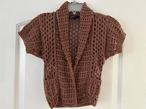 Gap Kids Girls XS 4-5 Soft Brown Crochet Cocoon Cardigan Sweater EEUC - Picture 1 of 4