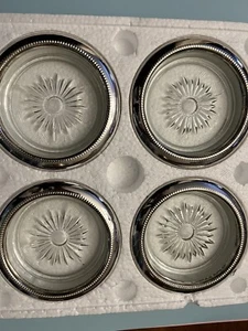 Godinger N.Y. Set of 4 Crystal Coasters With Silver Plated Rim Hong Kong #1578 - Picture 1 of 2