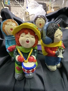 4 Vintage 1970’s Hand Painted Ceramic 10” Young Kids Christmas Carolers - Picture 1 of 12