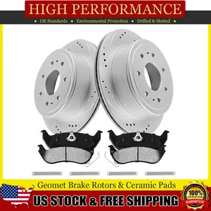Rear Drilled Rotors Ceramic Pads for 2003-2011 Crown Victoria Grand Marquis - Picture 1 of 14