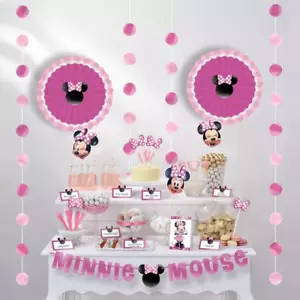 Minnie Mouse Birthday Party Banner 23Pcs Room Table Decorating Kit Fans - Picture 1 of 3