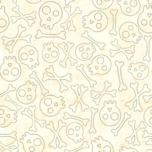 Quilting Treasures - Creepin It Real - Stitched Skulls - Cream, Fabric BTY - Picture 1 of 6