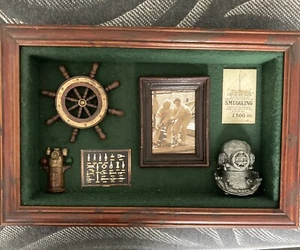 Nautical Picture Shadow Box Diorama Diver Helmet Compass Wanted Poster Sailor - Picture 1 of 8