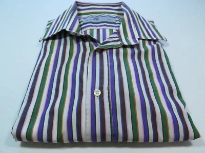 Etro Men's Cotton Purple Green White Striped Italian Casual Shirt Euro 40 Small - Image 1 of 4