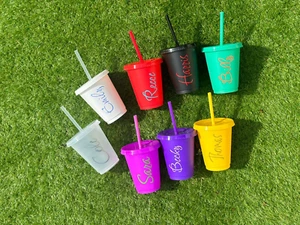 Personalised 16oz Cold Cup With Straw & Lid Starbucks Inspired Party Craft - Picture 1 of 8