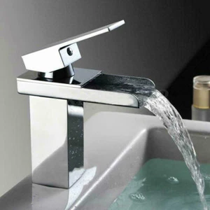 6.8 inch Waterfall Spout Bathroom Basin Mixer Sink Faucet Single Hole Brass Taps - Picture 1 of 6