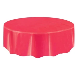 Ruby Red Solid Colour Round Plastic Table Cover 213cm (84") Party Decorations - Picture 1 of 2