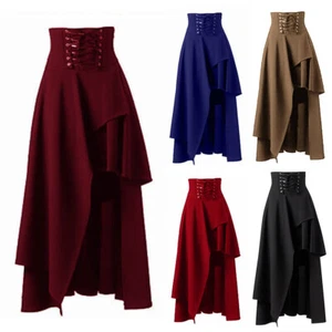 Medieval Women Gothic Steampunk Victorian Ruffle High Waist Skirt Mini Dress UK - Picture 1 of 16