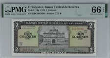 1976 El Salvador 2 Colones P124a  BANKNOTE CURRENCY UNC PMG 67