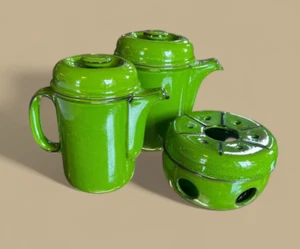 6PC. VINTAGE GREEN THOMAS FLAMMFEST GERMANY COFFEE TEA POTS W/ WARMER FREE SHIP! - Picture 1 of 10