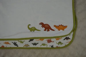 Gymboree 3 Dinosaurs Baby Blanket Green Trim Orange White 2008 Dino Print - Picture 1 of 10