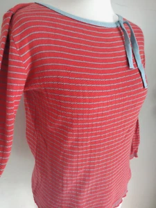 MARC JACOBS Size L (Size 14) ORANGE/BLUE Stripe Tie Neck Long Sleeve TOP - Picture 1 of 6
