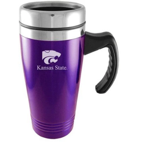 Kansas State Wildcats Engraved 16oz Stainless Steel Travel Mug - Purple Cover