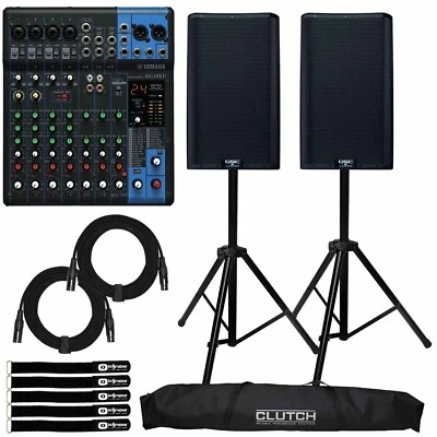 QSC K12.2 12" 2-Way 2000W Powered DJ PA Speakers K12 w MG10XU 10 Channel Mixer - Image 1 of 4