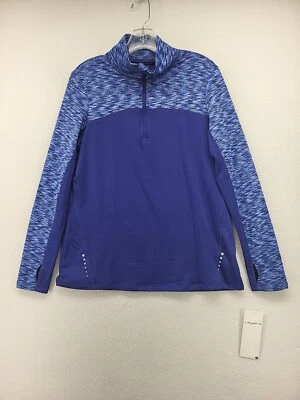 Layer 8 Womens Activewear Top L Blue 1/4 Zip Long Sleeve Thumb Cozy High Neck  - Image 1 of 4