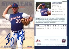 Barry Hertzler Signed 2003 Choice Lowell Spinners #03 Card Auto AU