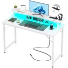 Computer Desk with USB Power Outlets and LED Lights, 47 inch Gaming Desk with...